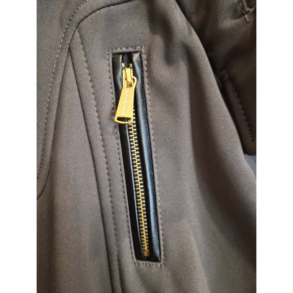 Michael Kors Womens XS Gray Softshell Jacket Faux Fur Lined Hooded Belted Trench - Picture 11 of 15